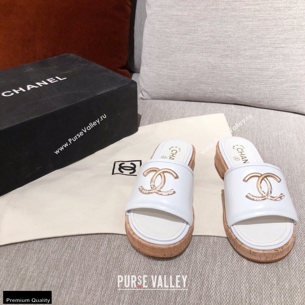 Chanel CC Logo Leather Mules G36065 White 2021 (kaola-21022354)