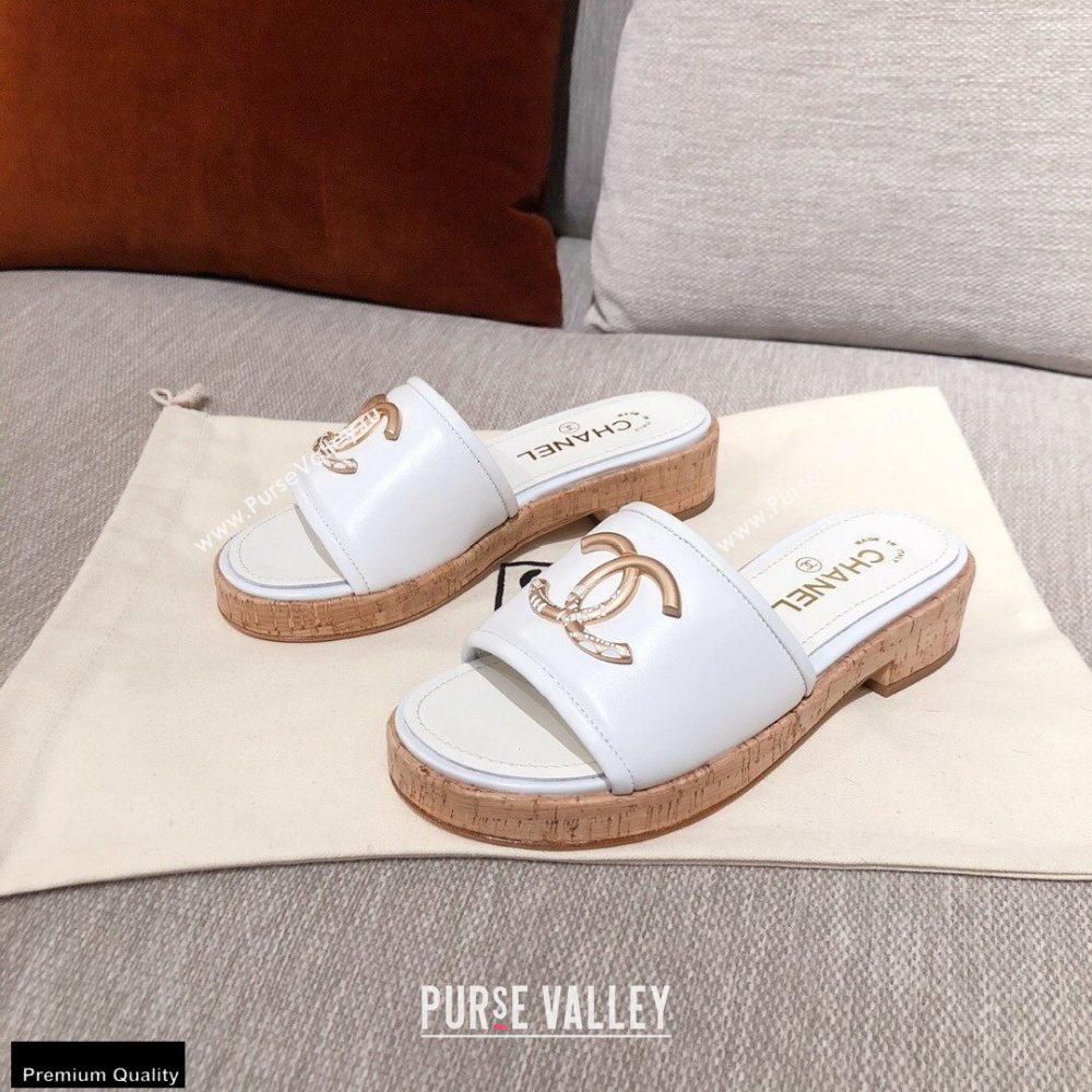 Chanel CC Logo Leather Mules G36065 White 2021 (kaola-21022354)