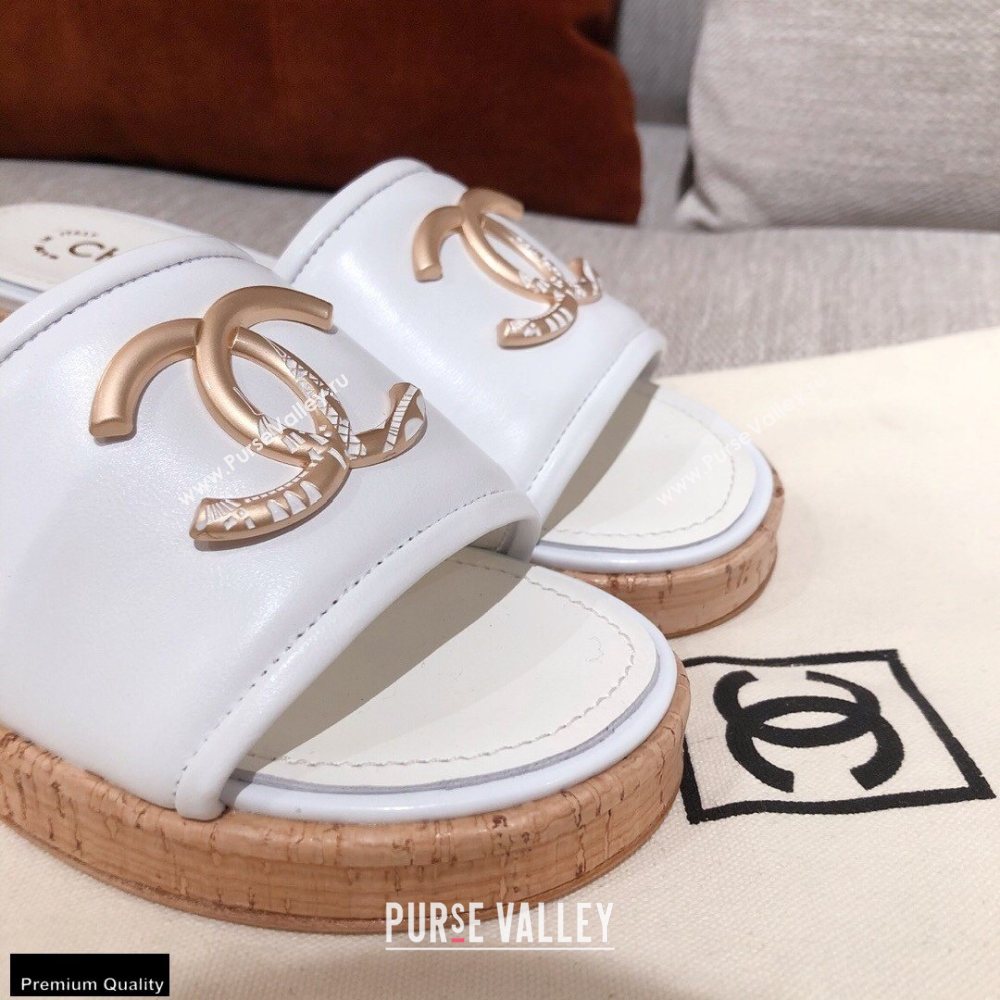 Chanel CC Logo Leather Mules G36065 White 2021 (kaola-21022354)