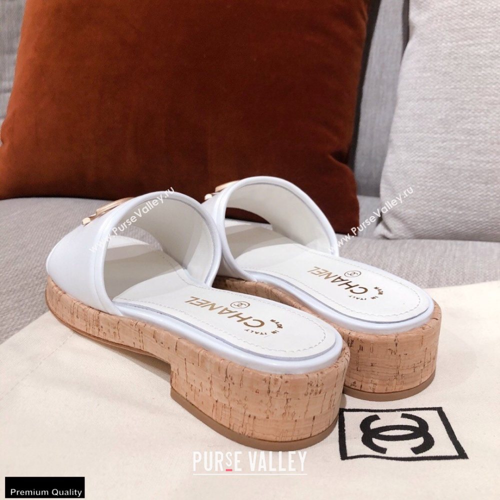 Chanel CC Logo Leather Mules G36065 White 2021 (kaola-21022354)