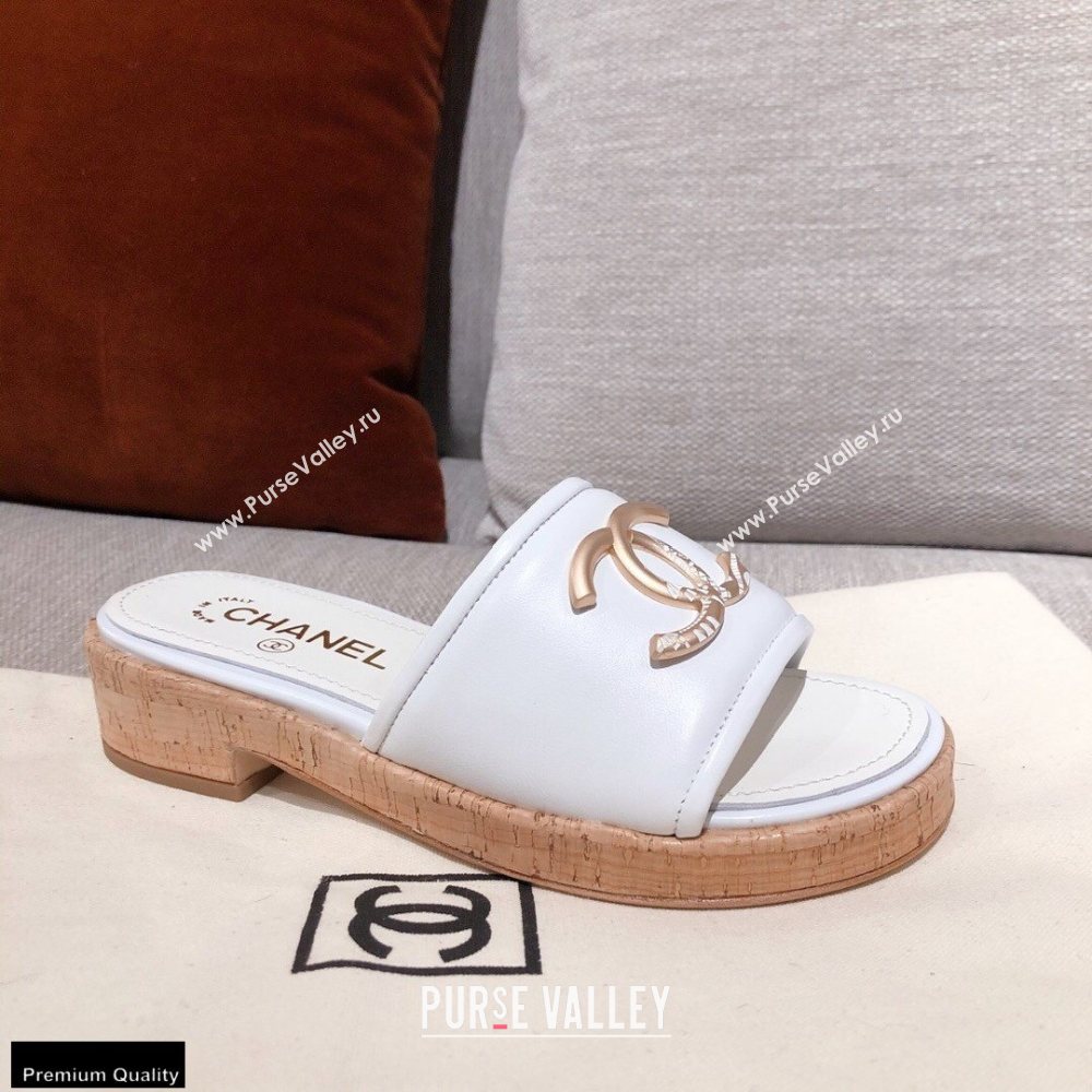Chanel CC Logo Leather Mules G36065 White 2021 (kaola-21022354)