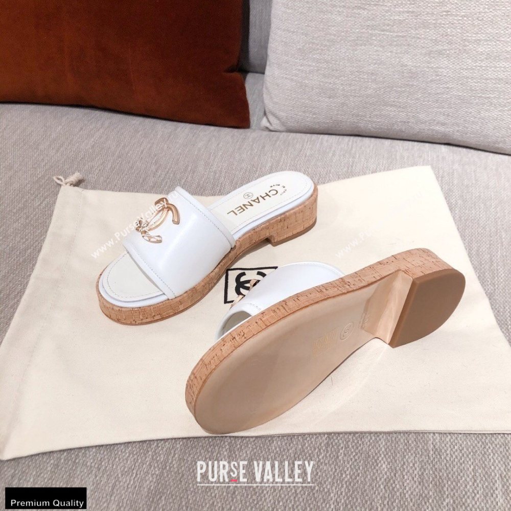 Chanel CC Logo Leather Mules G36065 White 2021 (kaola-21022354)