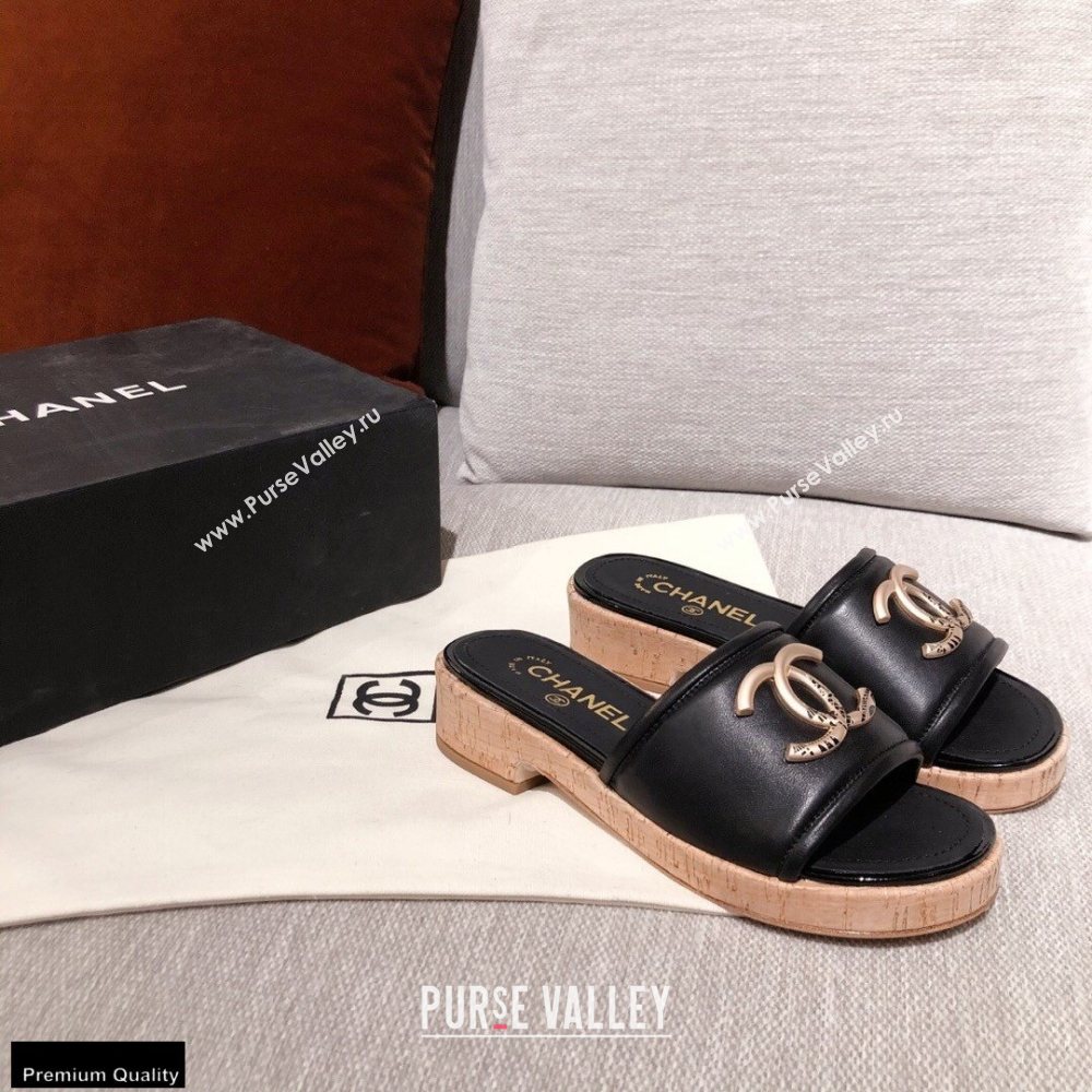 Chanel CC Logo Leather Mules G36065 Black 2021 (kaola-21022353)