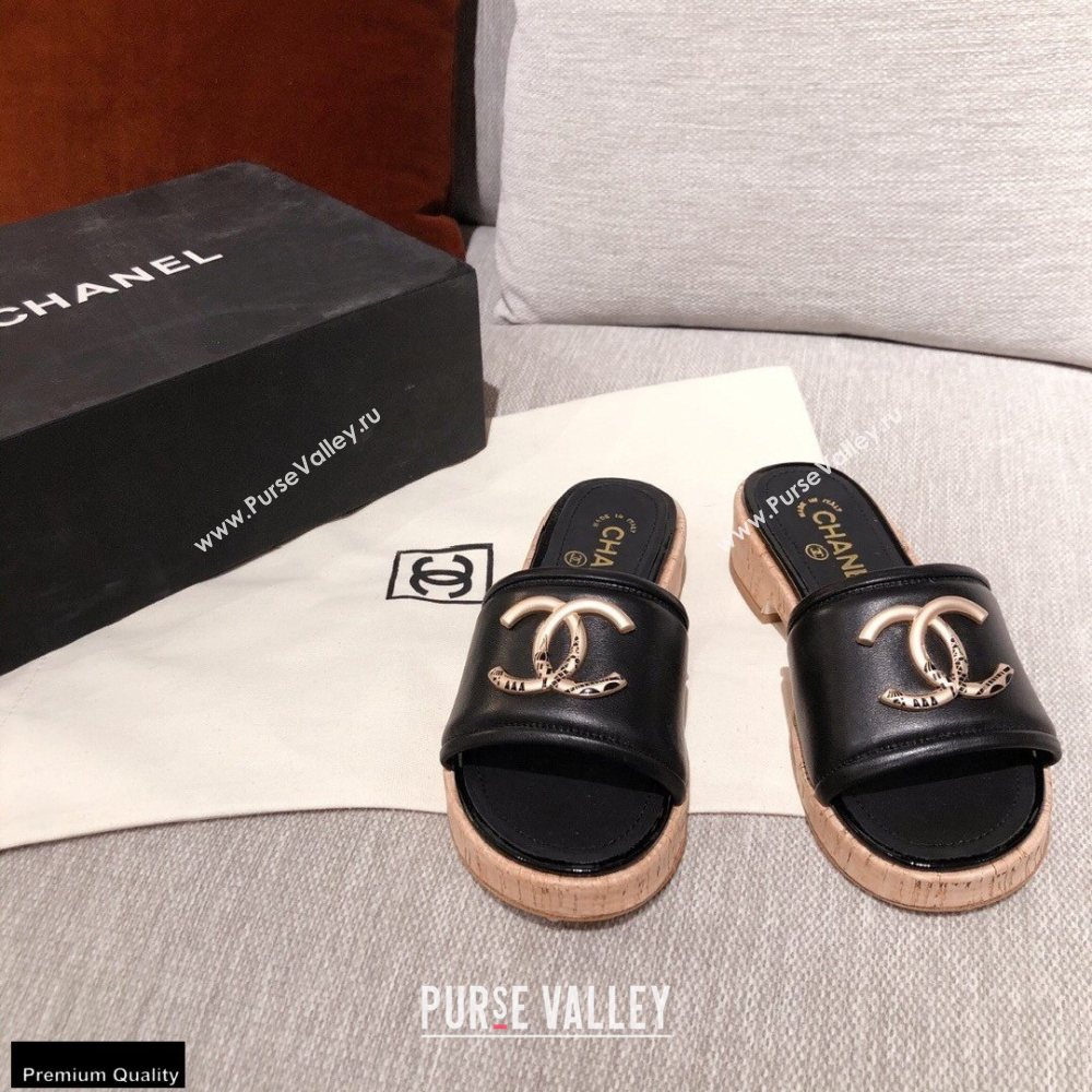 Chanel CC Logo Leather Mules G36065 Black 2021 (kaola-21022353)