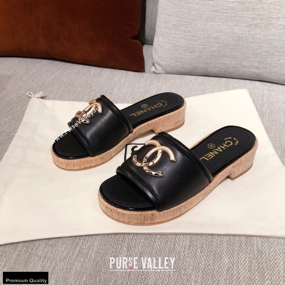 Chanel CC Logo Leather Mules G36065 Black 2021 (kaola-21022353)