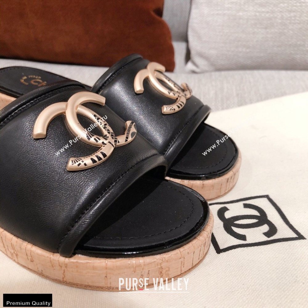 Chanel CC Logo Leather Mules G36065 Black 2021 (kaola-21022353)