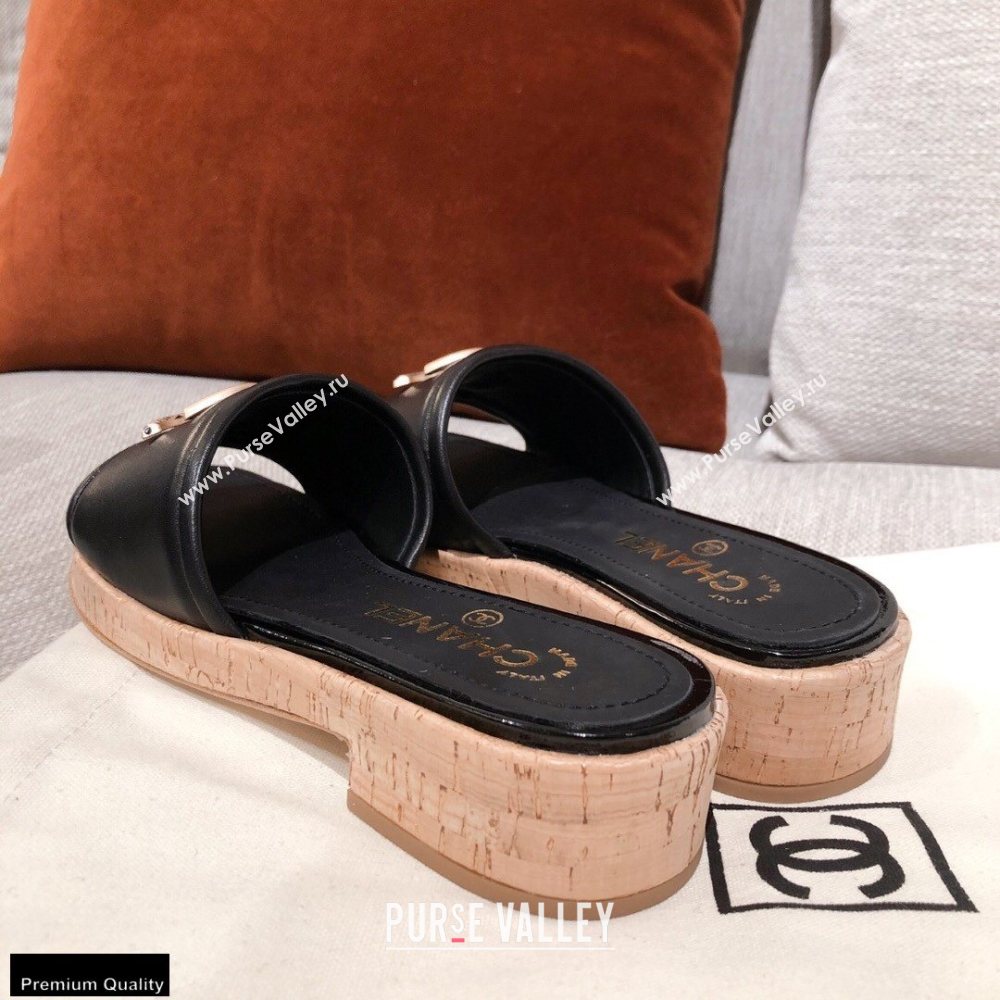 Chanel CC Logo Leather Mules G36065 Black 2021 (kaola-21022353)