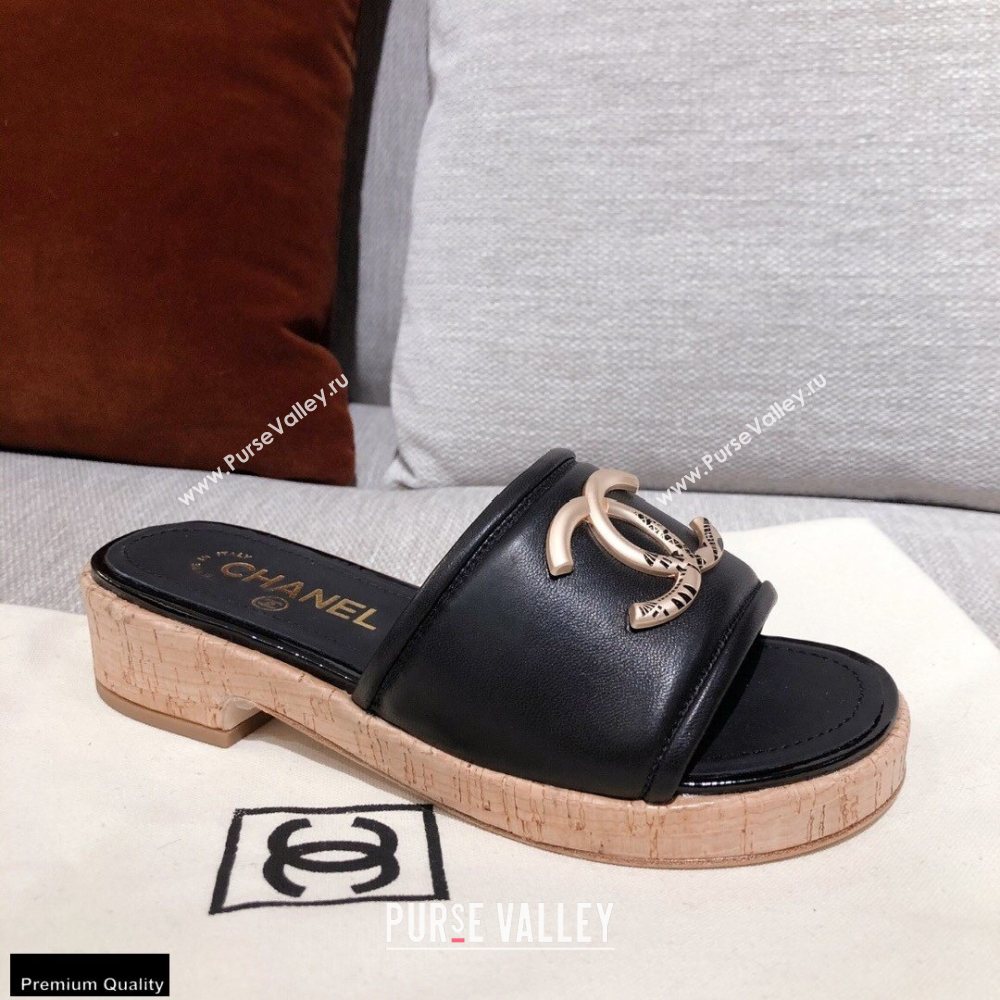 Chanel CC Logo Leather Mules G36065 Black 2021 (kaola-21022353)