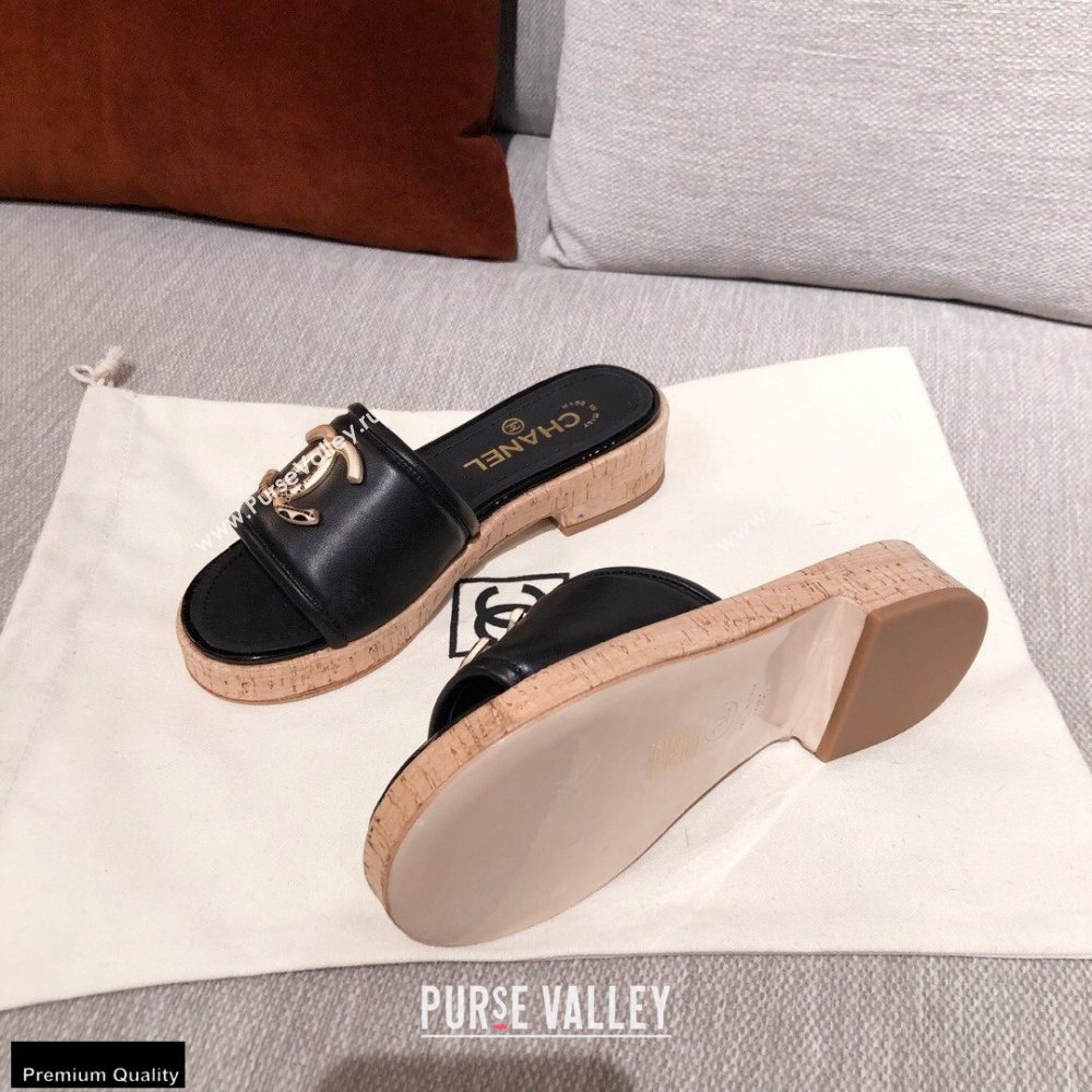 Chanel CC Logo Leather Mules G36065 Black 2021 (kaola-21022353)