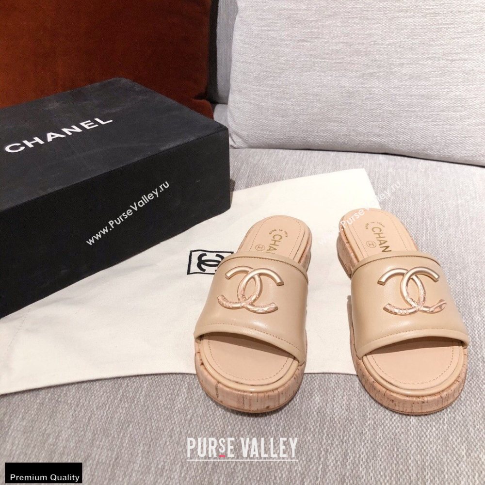 Chanel CC Logo Leather Mules G36065 Beige 2021 (kaola-21022355)