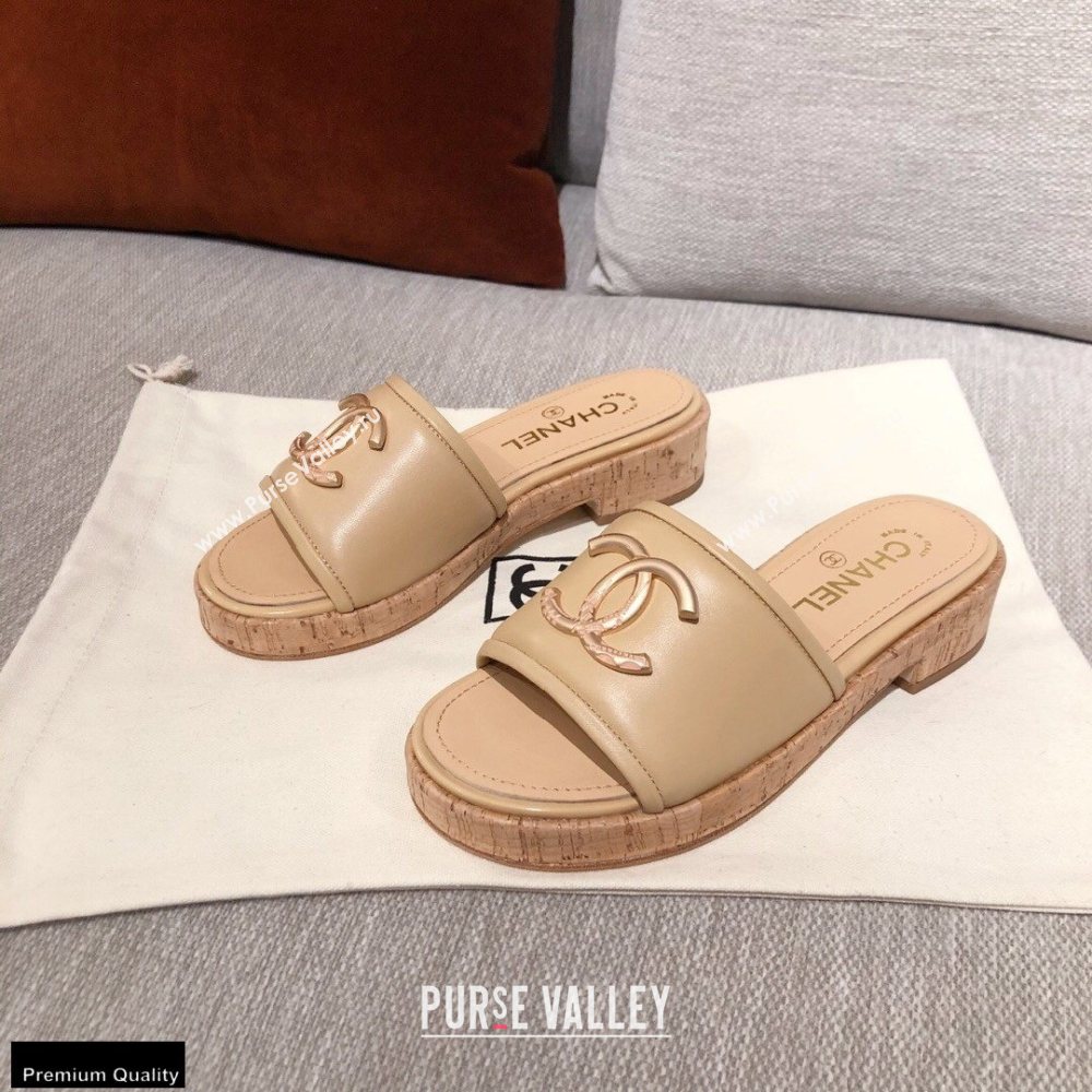 Chanel CC Logo Leather Mules G36065 Beige 2021 (kaola-21022355)