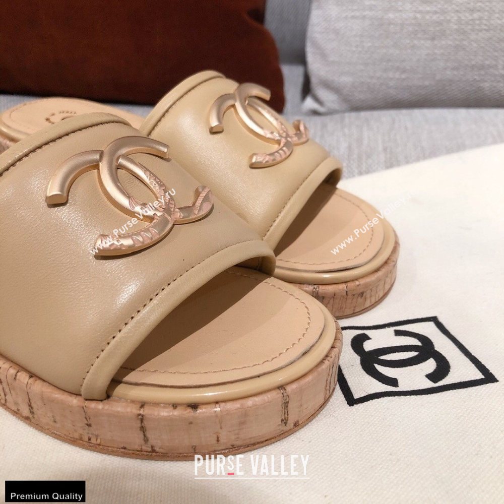 Chanel CC Logo Leather Mules G36065 Beige 2021 (kaola-21022355)
