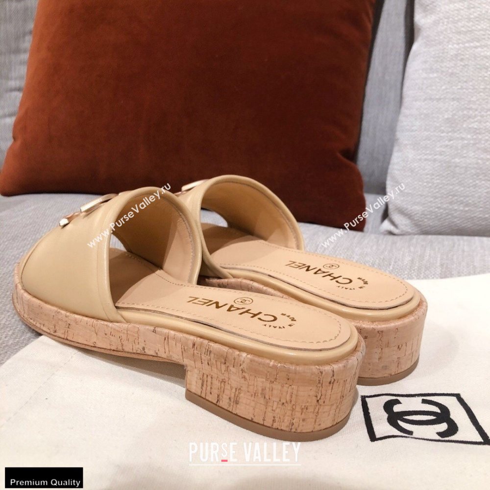 Chanel CC Logo Leather Mules G36065 Beige 2021 (kaola-21022355)