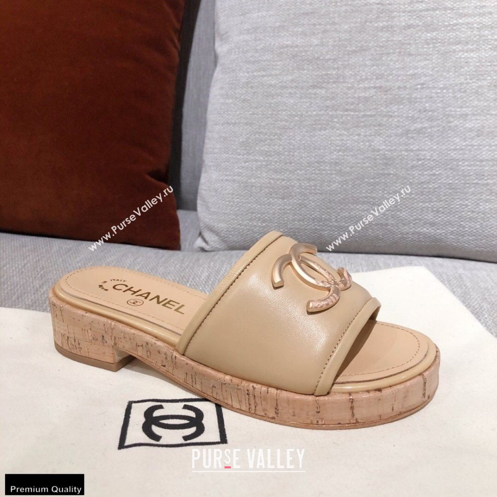 Chanel CC Logo Leather Mules G36065 Beige 2021 (kaola-21022355)
