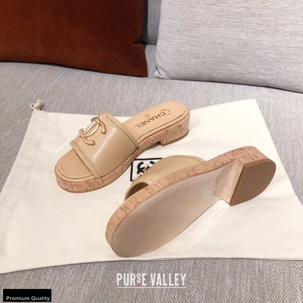 Chanel CC Logo Leather Mules G36065 Beige 2021 (kaola-21022355)