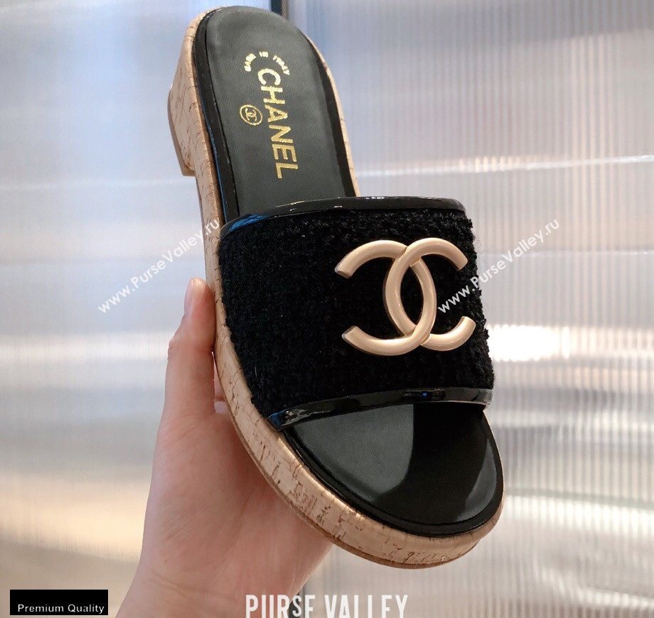 Chanel CC Logo Tweed Mules G36065 Black 2021 (kaola-21022356)