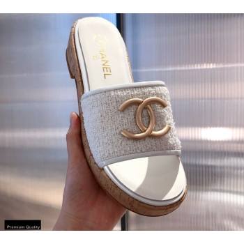 Chanel CC Logo Tweed Mules G36065 White 2021 (kaola-21022357)