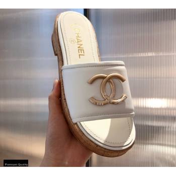 Chanel CC Logo Leather Mules G36065 White 2021 (kaola-21022354)