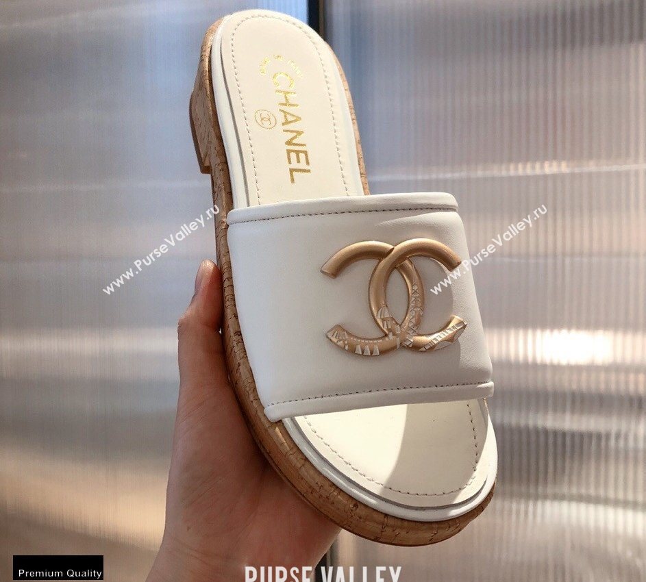 Chanel CC Logo Leather Mules G36065 White 2021 (kaola-21022354)