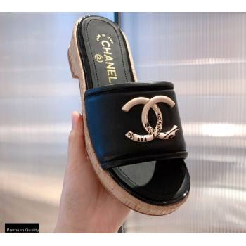 Chanel CC Logo Leather Mules G36065 Black 2021 (kaola-21022353)