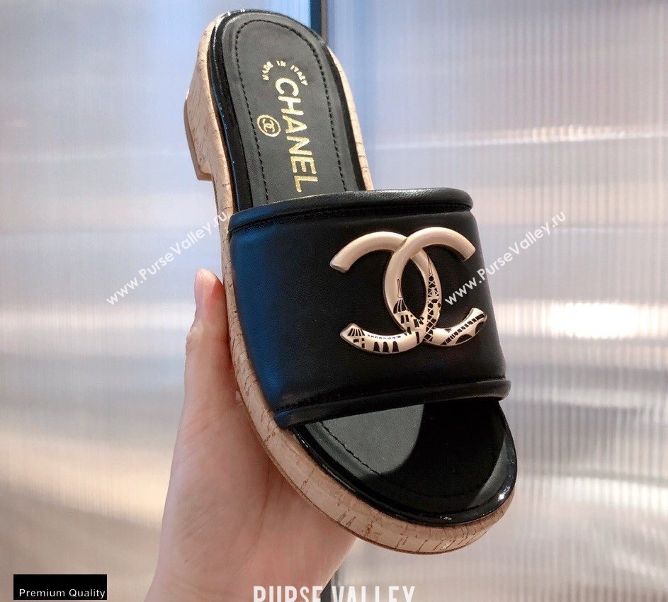 Chanel CC Logo Leather Mules G36065 Black 2021 (kaola-21022353)