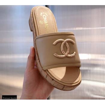 Chanel CC Logo Leather Mules G36065 Beige 2021 (kaola-21022355)