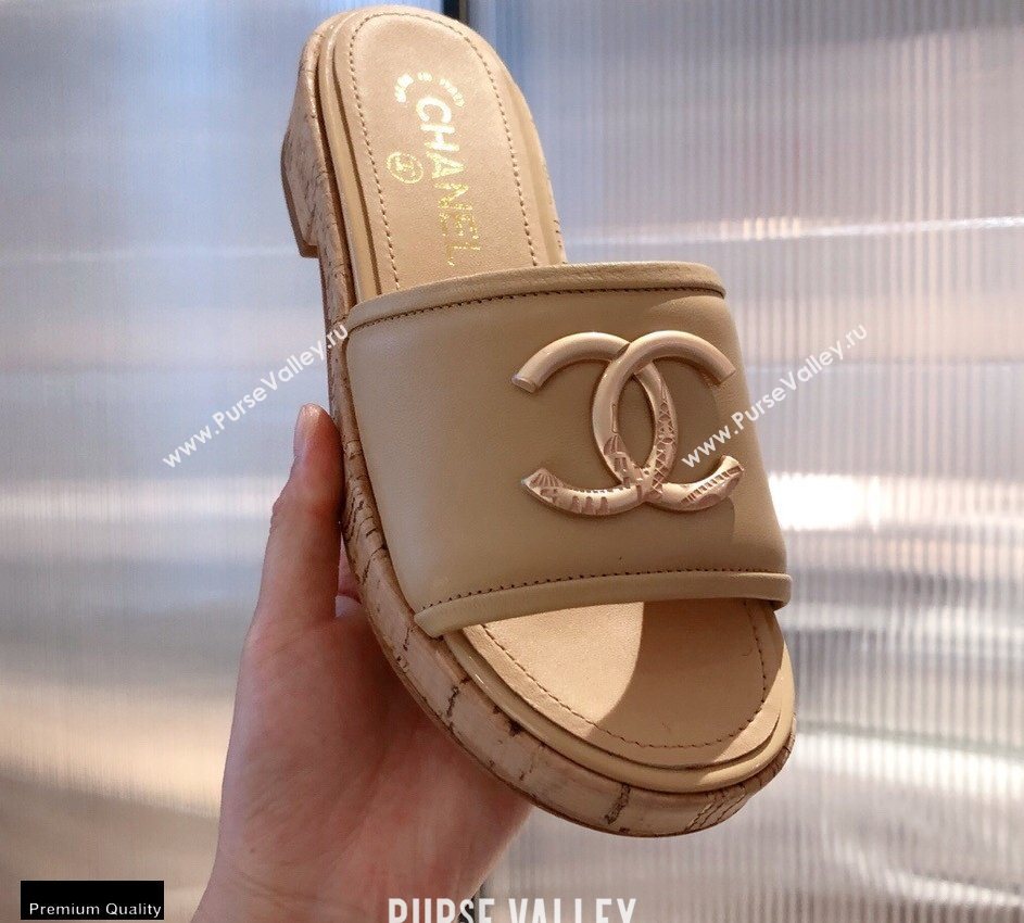 Chanel CC Logo Leather Mules G36065 Beige 2021 (kaola-21022355)