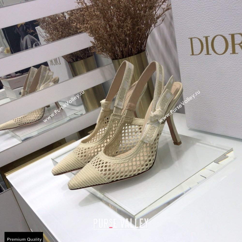 Dior Heel 9.5cm JAdior Slingback Pumps Mesh Embroidery Creamy 2021 (jincheng-21022561)