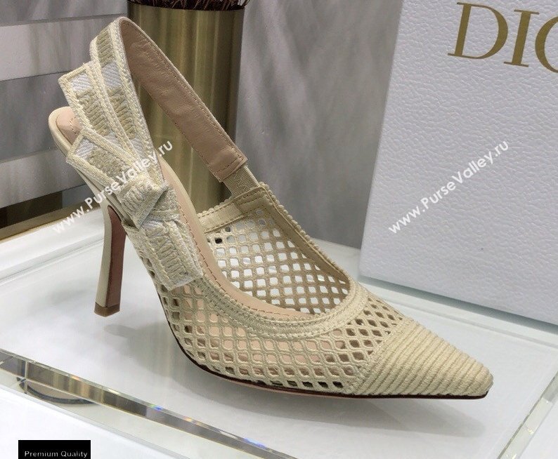 Dior Heel 9.5cm JAdior Slingback Pumps Mesh Embroidery Creamy 2021 (jincheng-21022561)