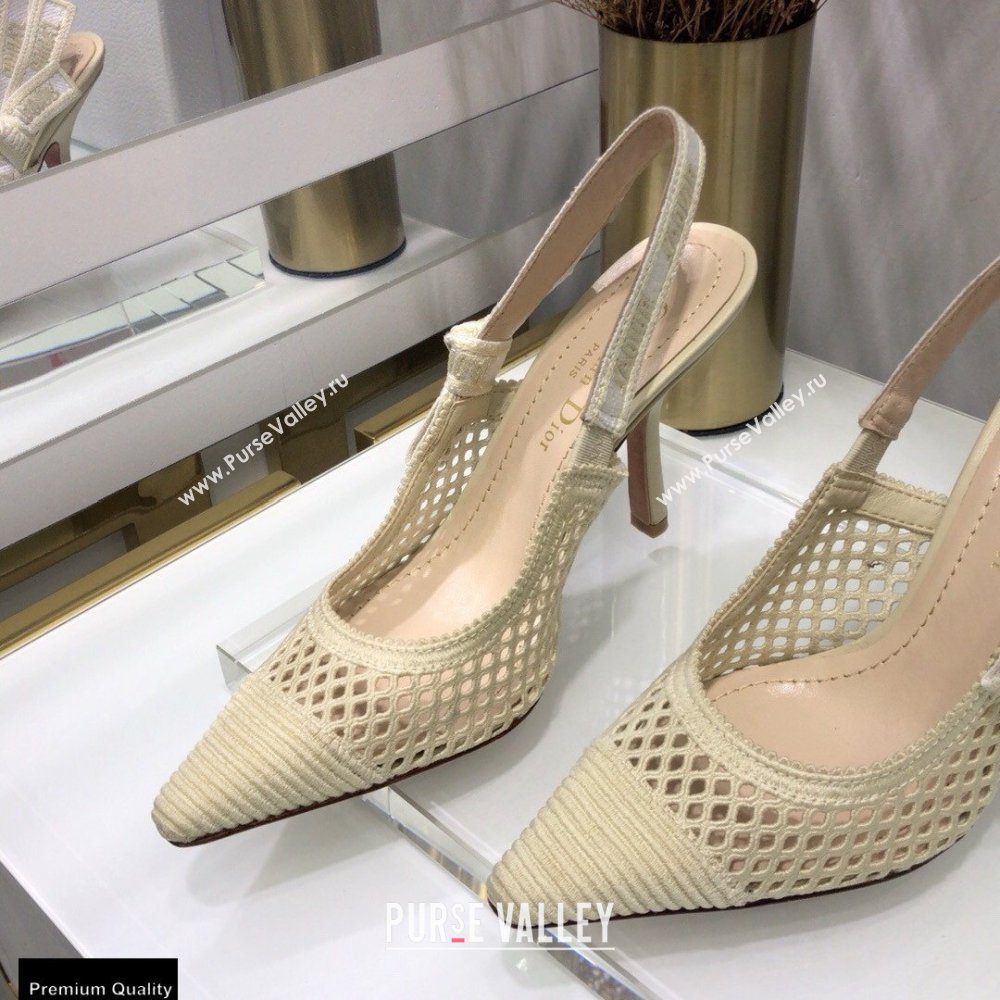 Dior Heel 9.5cm JAdior Slingback Pumps Mesh Embroidery Creamy 2021 (jincheng-21022561)