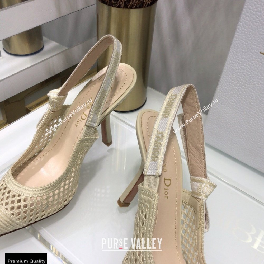 Dior Heel 9.5cm JAdior Slingback Pumps Mesh Embroidery Creamy 2021 (jincheng-21022561)