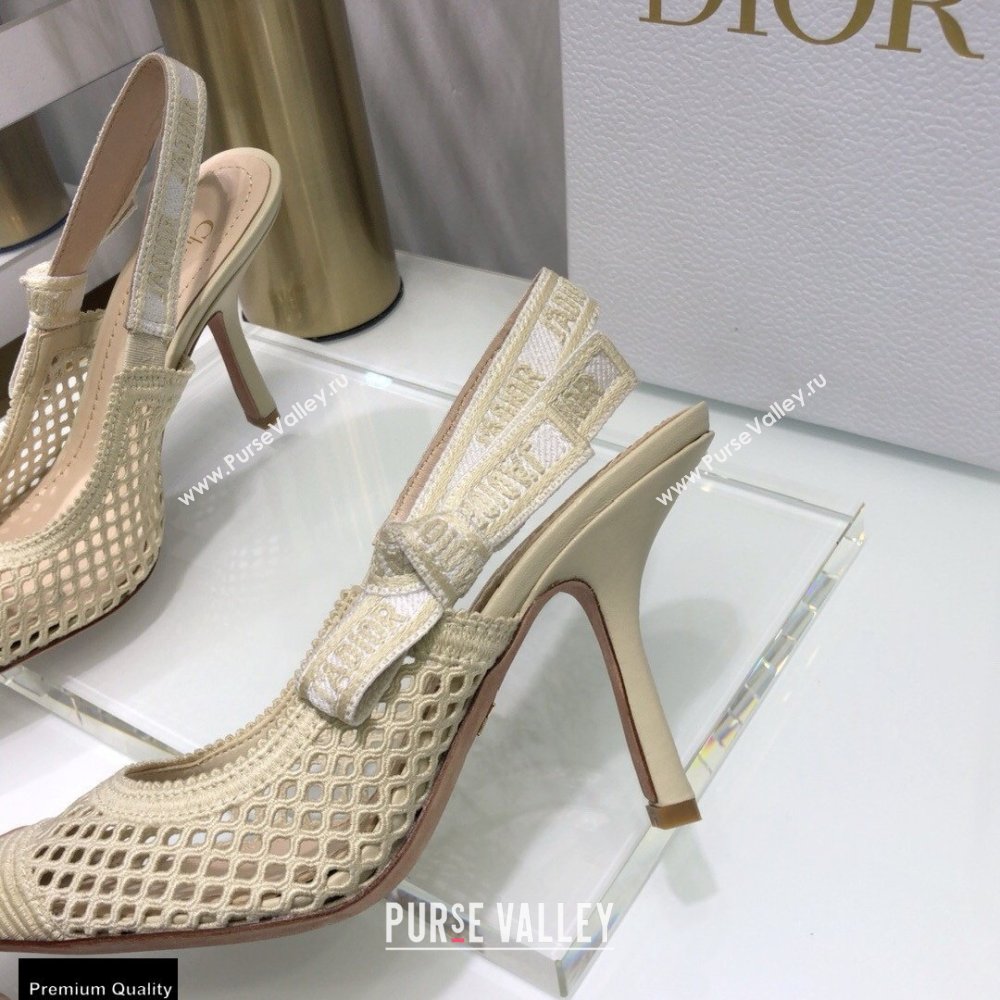 Dior Heel 9.5cm JAdior Slingback Pumps Mesh Embroidery Creamy 2021 (jincheng-21022561)