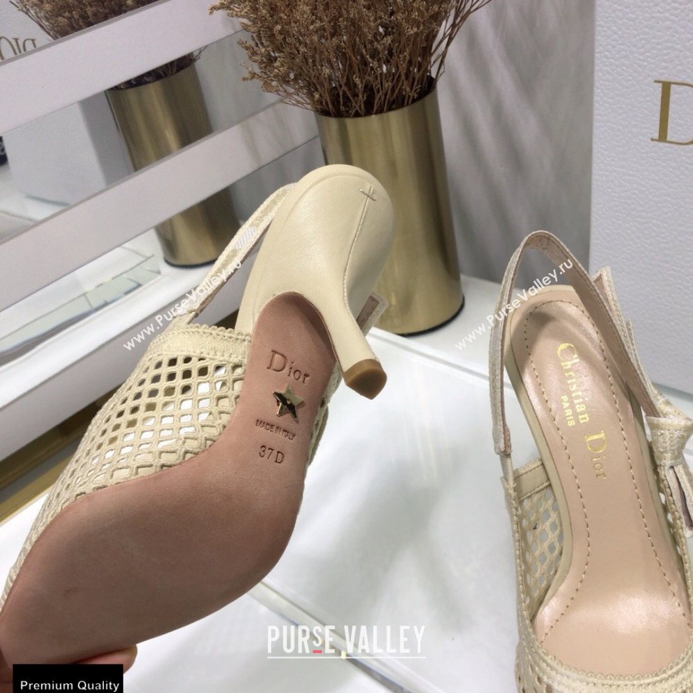 Dior Heel 9.5cm JAdior Slingback Pumps Mesh Embroidery Creamy 2021 (jincheng-21022561)