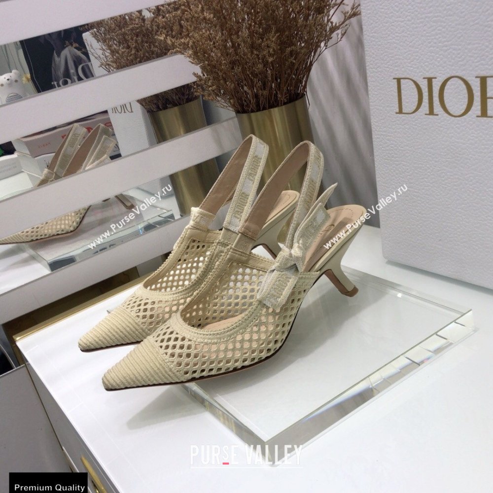 Dior Heel 6.5cm JAdior Slingback Pumps Mesh Embroidery Creamy 2021 (jincheng-21022562)