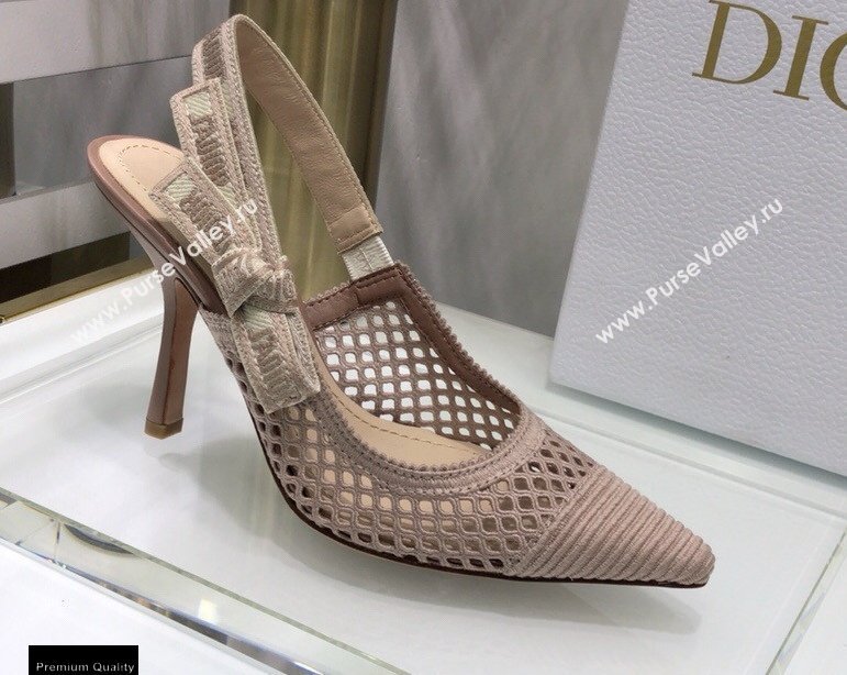 Dior Heel 9.5cm JAdior Slingback Pumps Mesh Embroidery Nude 2021 (jincheng-21022564)