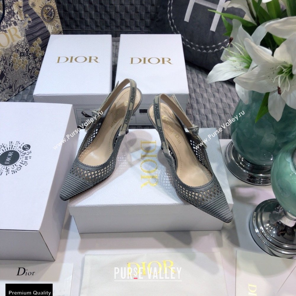 Dior Heel 9.5cm JAdior Slingback Pumps Mesh Embroidery Gray 2021 (jincheng-21022567)