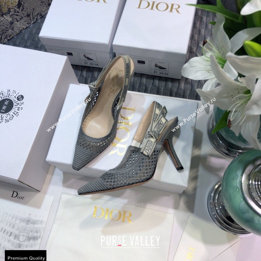 Dior Heel 9.5cm JAdior Slingback Pumps Mesh Embroidery Gray 2021 (jincheng-21022567)