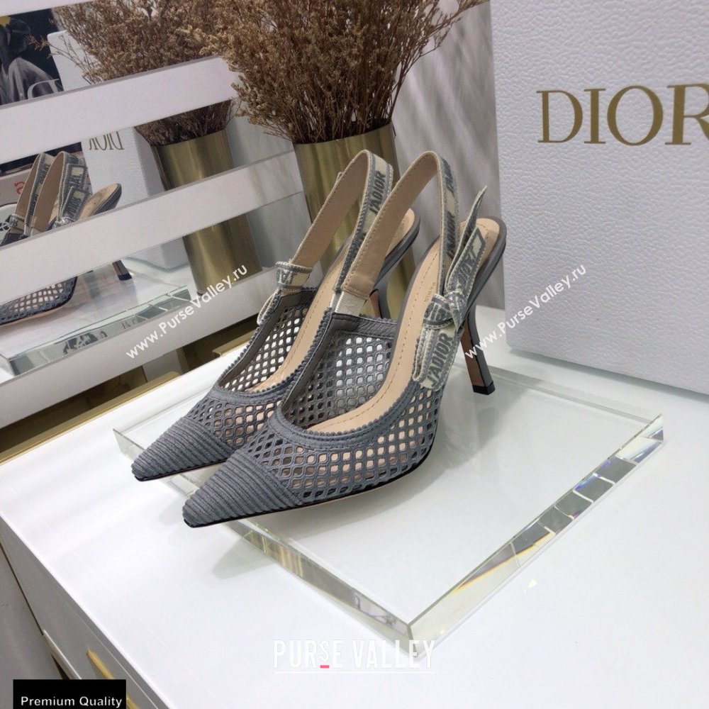 Dior Heel 9.5cm JAdior Slingback Pumps Mesh Embroidery Gray 2021 (jincheng-21022567)