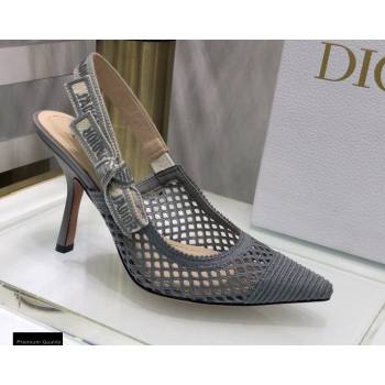 Dior Heel 9.5cm JAdior Slingback Pumps Mesh Embroidery Gray 2021 (jincheng-21022567)