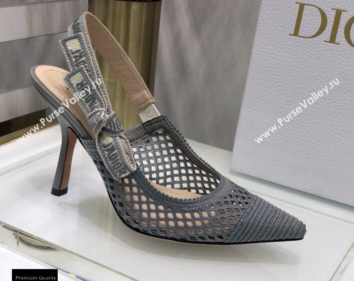 Dior Heel 9.5cm JAdior Slingback Pumps Mesh Embroidery Gray 2021 (jincheng-21022567)