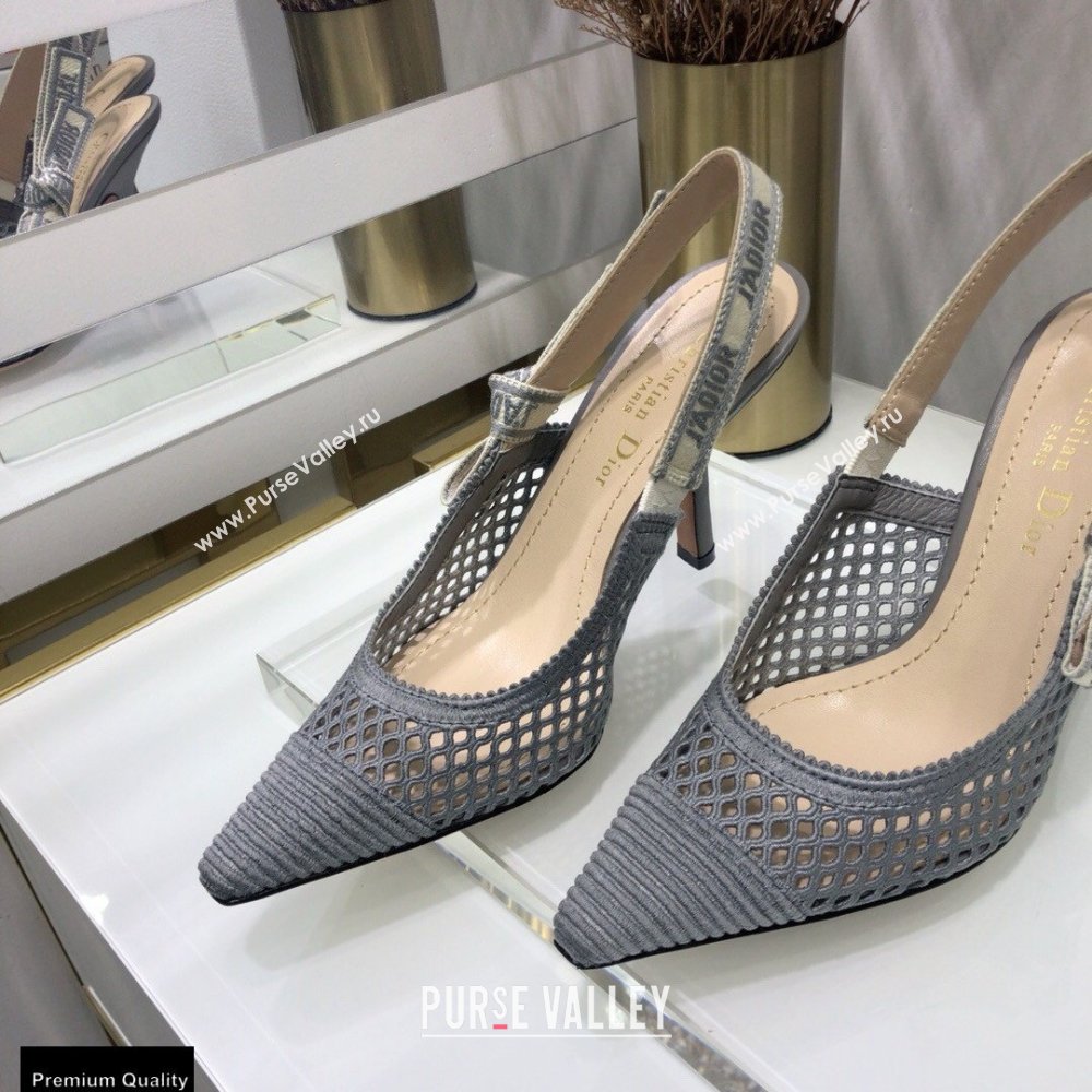 Dior Heel 9.5cm JAdior Slingback Pumps Mesh Embroidery Gray 2021 (jincheng-21022567)