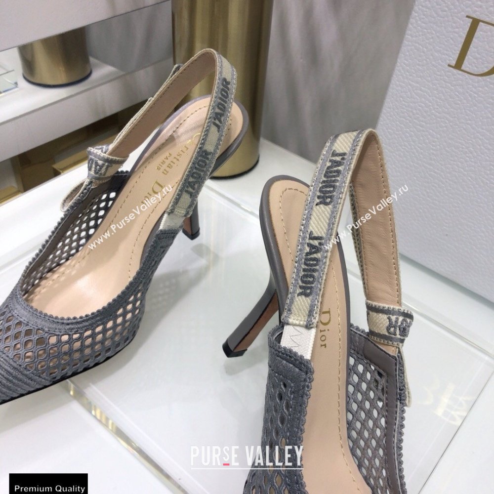 Dior Heel 9.5cm JAdior Slingback Pumps Mesh Embroidery Gray 2021 (jincheng-21022567)