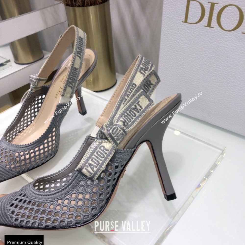 Dior Heel 9.5cm JAdior Slingback Pumps Mesh Embroidery Gray 2021 (jincheng-21022567)