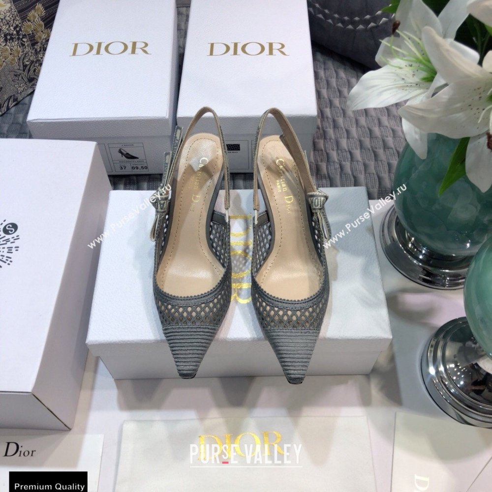 Dior Heel 6.5cm JAdior Slingback Pumps Mesh Embroidery Gray 2021 (jincheng-21022568)