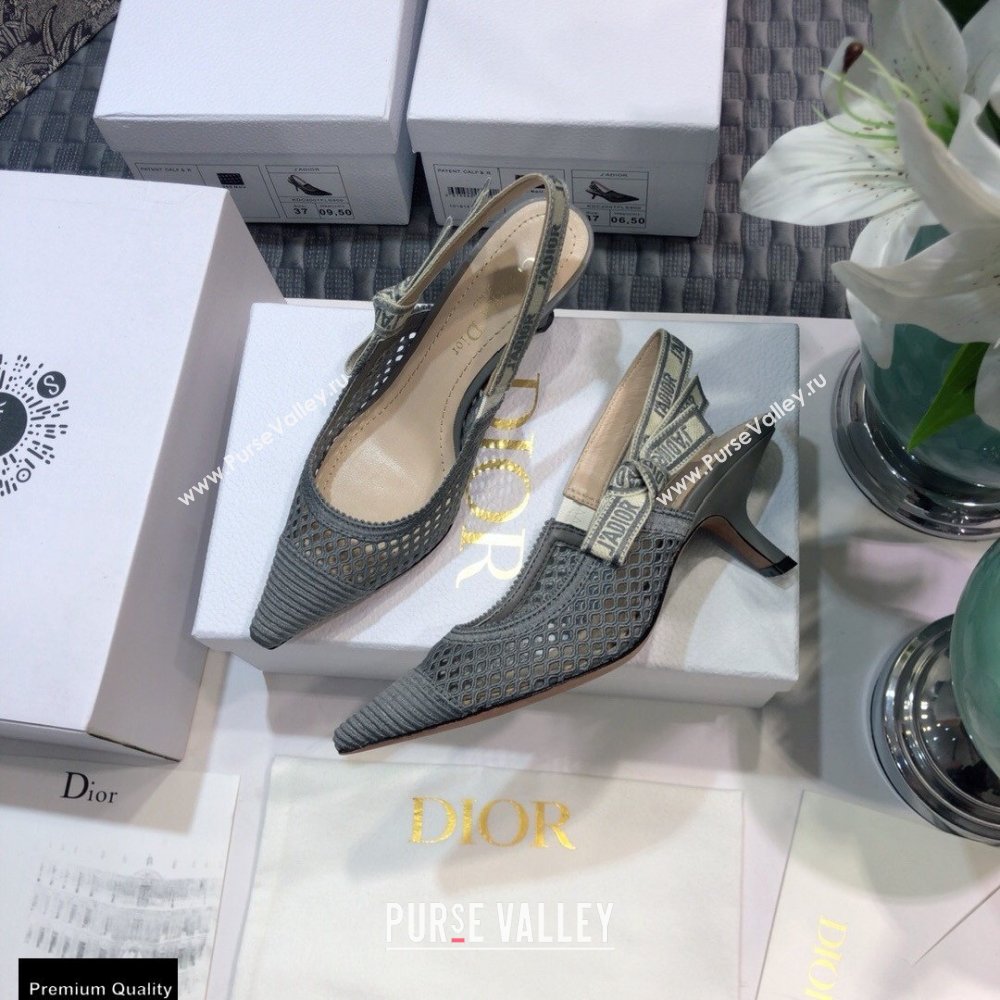 Dior Heel 6.5cm JAdior Slingback Pumps Mesh Embroidery Gray 2021 (jincheng-21022568)