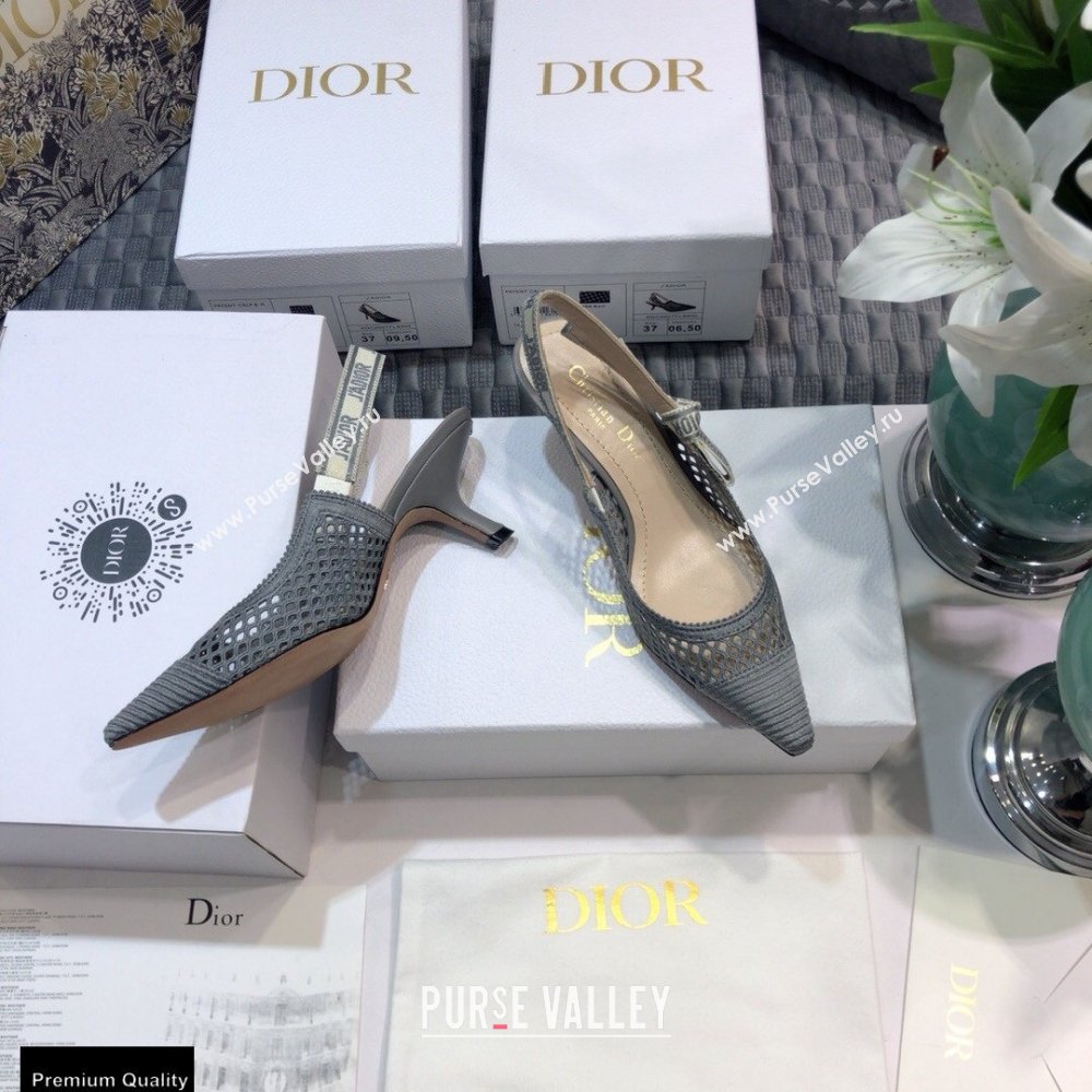 Dior Heel 6.5cm JAdior Slingback Pumps Mesh Embroidery Gray 2021 (jincheng-21022568)