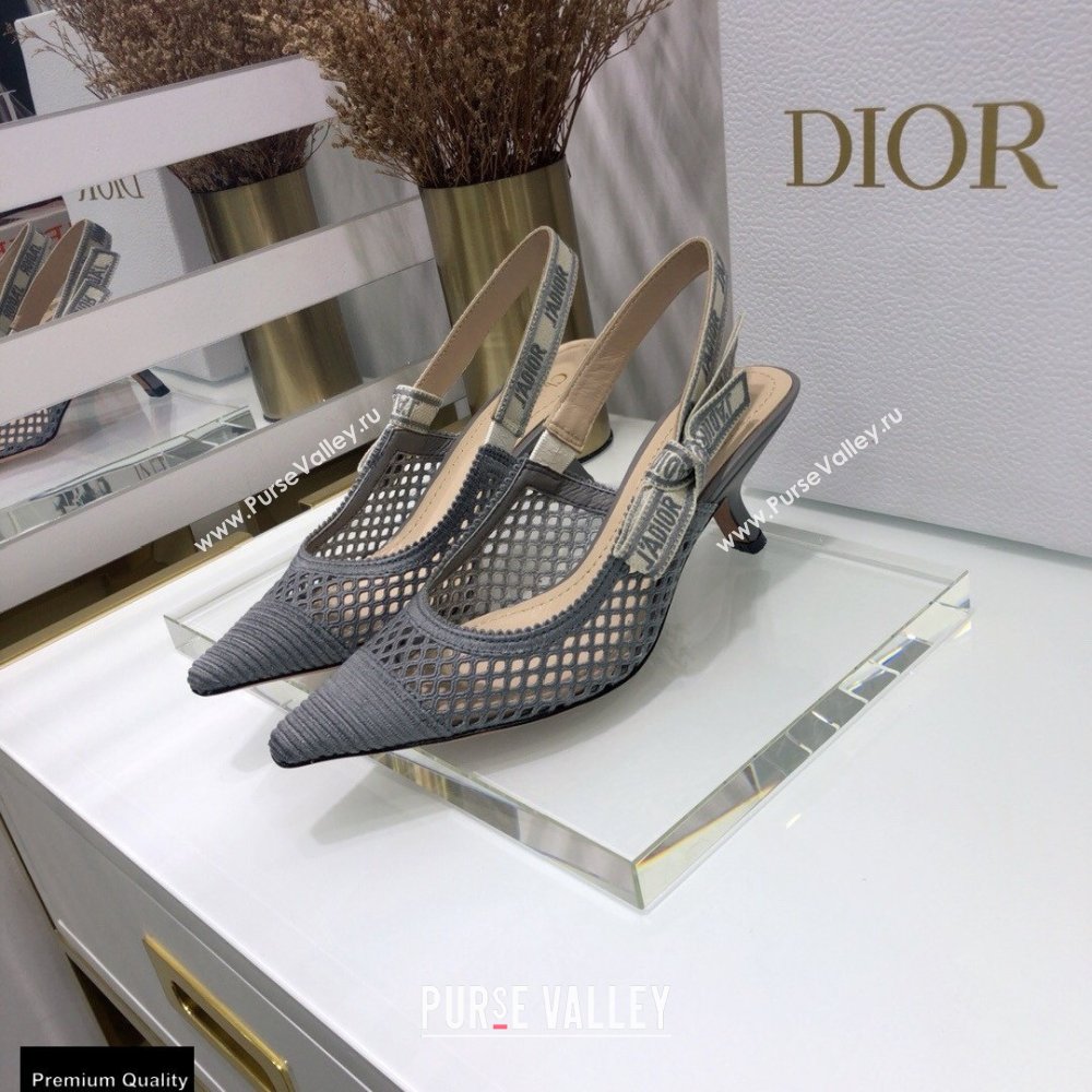 Dior Heel 6.5cm JAdior Slingback Pumps Mesh Embroidery Gray 2021 (jincheng-21022568)