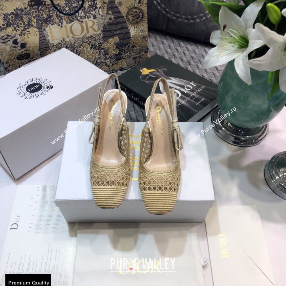 Dior Heel 7cm Moi Slingback Pumps Cannage Embroidered Mesh Beige 2021 (jincheng-21022552)