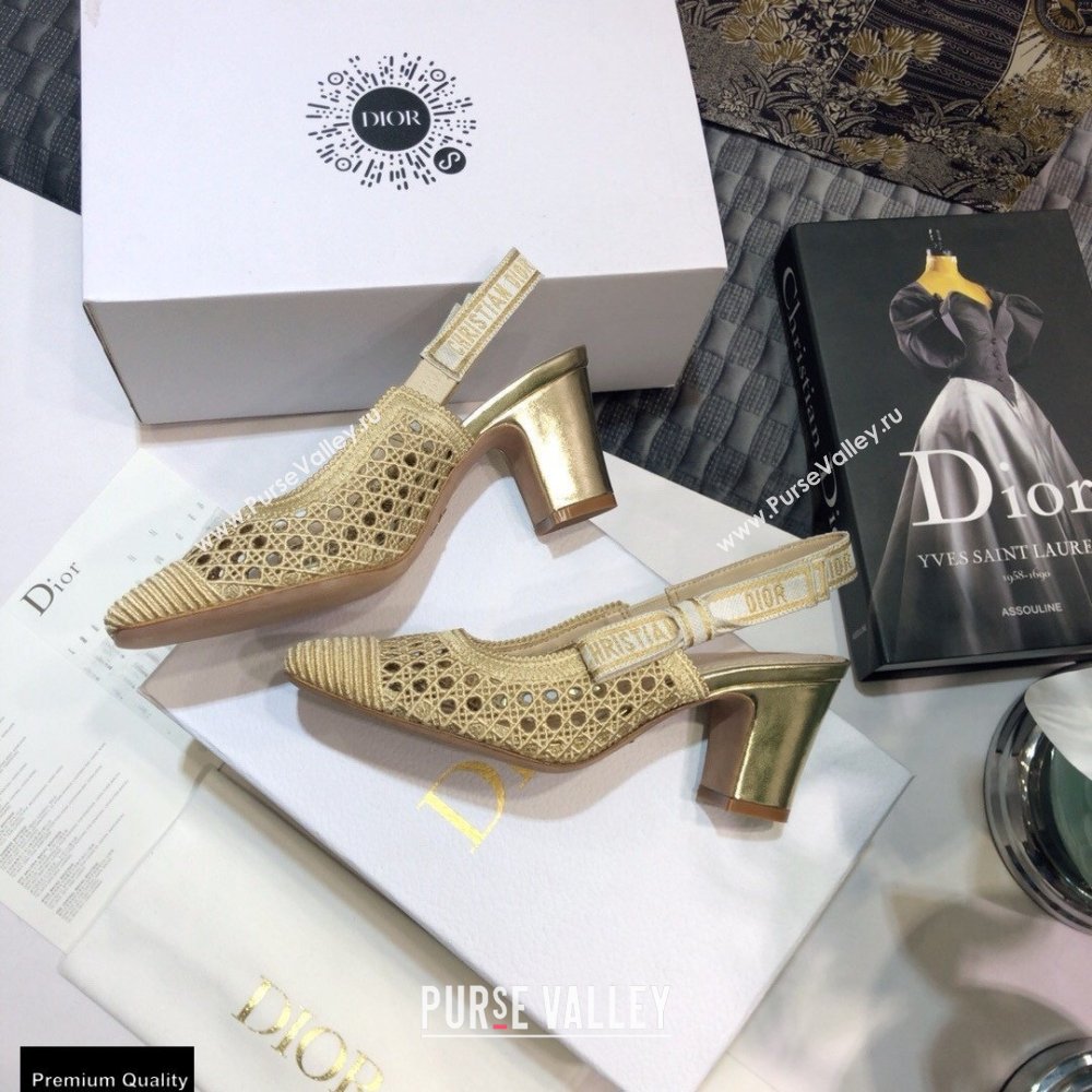Dior Heel 7cm Moi Slingback Pumps Cannage Embroidered Mesh Beige 2021 (jincheng-21022552)