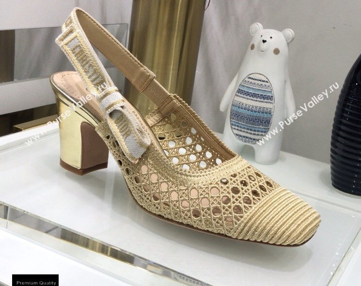 Dior Heel 7cm Moi Slingback Pumps Cannage Embroidered Mesh Beige 2021 (jincheng-21022552)